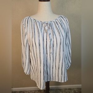 Olivia & Martin Gray On White Striped Blouse 1X (6117)